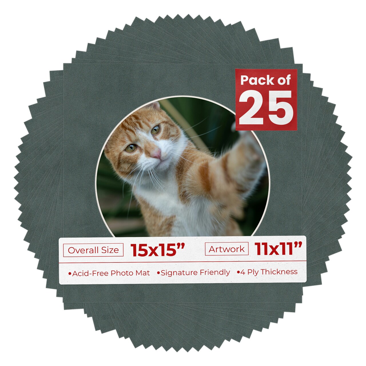 Dark Grey Suede Mat Board for 15x15 Frames - Circle Opening for 11x11 Photos